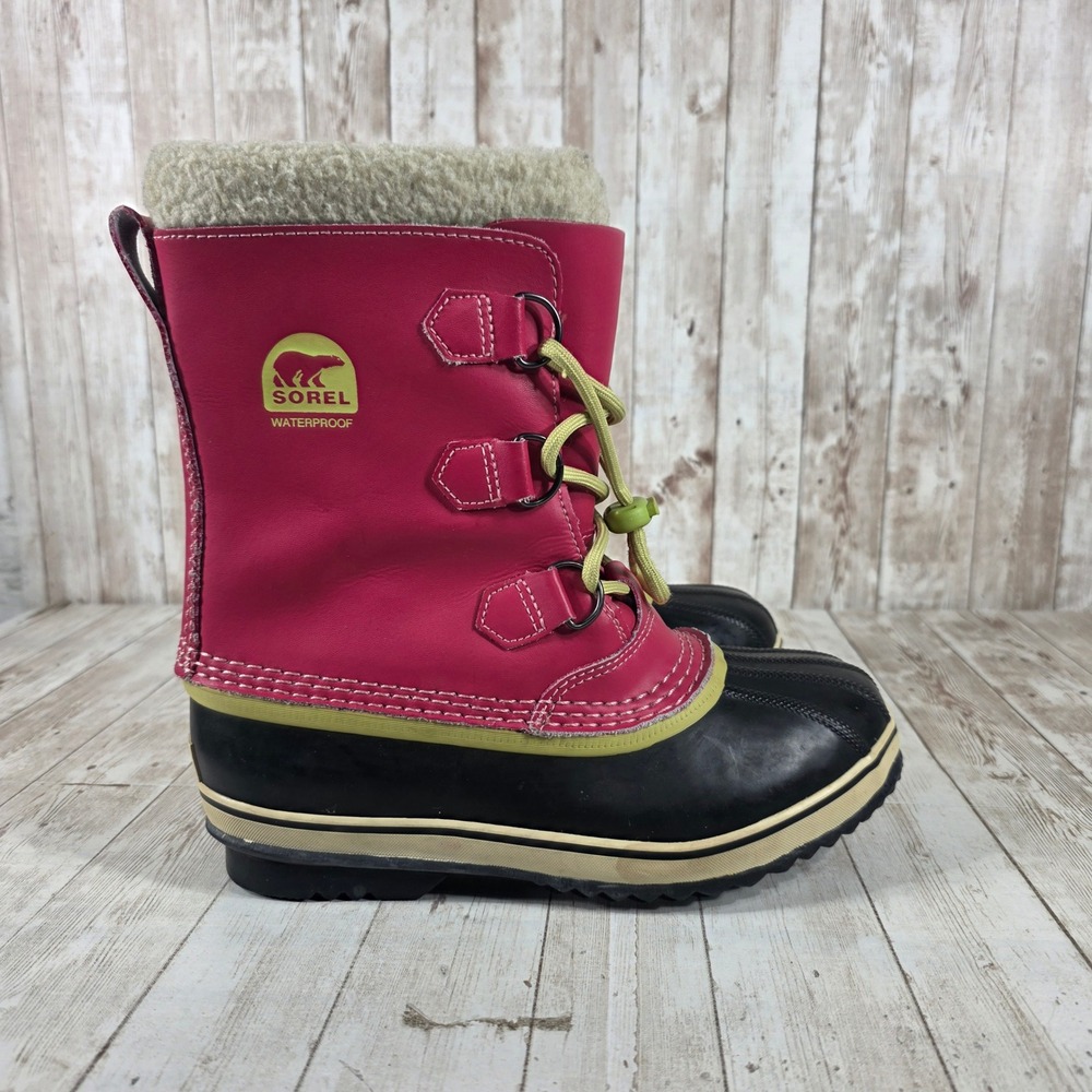 Sorel Waterproof Pink Black Kids Winter Snow Boots Size 6 Y 1880 600 womens 7.5